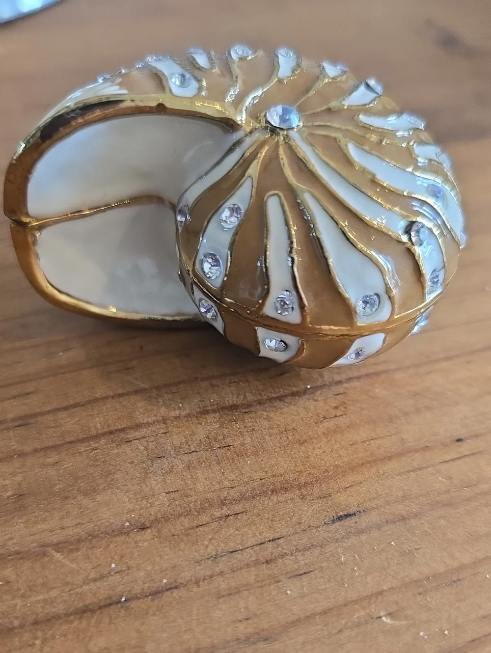Nautilus Shell Enameled Box with Rhinestones